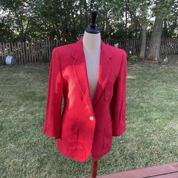 Vintage Ellen Tracy Red Silk Blazer Size 10 With Pockets & Button Details - Picture 1 of 13